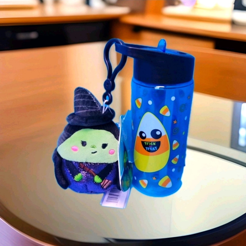 Halloween Squishmallow Wicked Elphaba 3" Clip-on With Free Blue Water Bottle